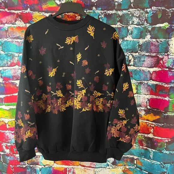 Vintage Artisans Leaf Print Pullover Sweatshirt Size XL Made in USA - Picture 1 of 6